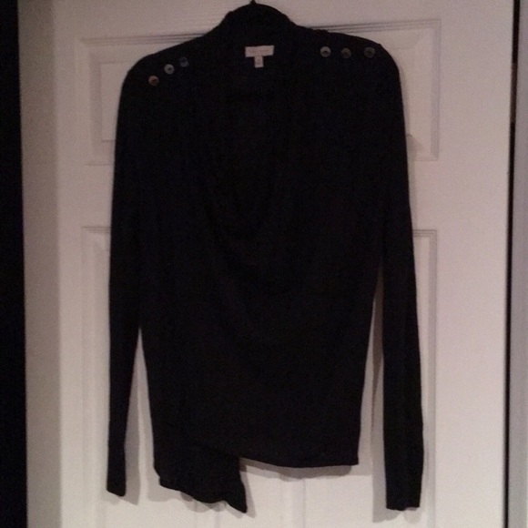 Black front slit drape neck sweater. - Picture 2 of 3